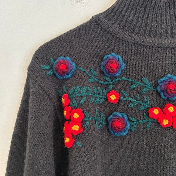 Albee Vintage Knitted Flower Turtleneck Sweater Gray Size M - Picture 3 of 6